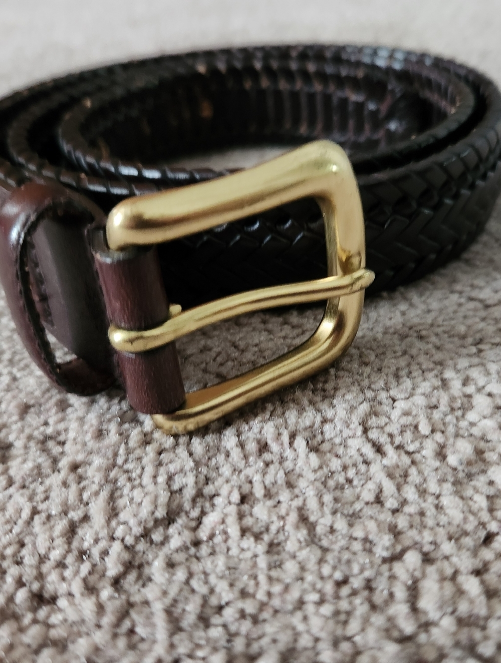 Braided Brown Genunie Leather Men’s Belt with Gold Buckle